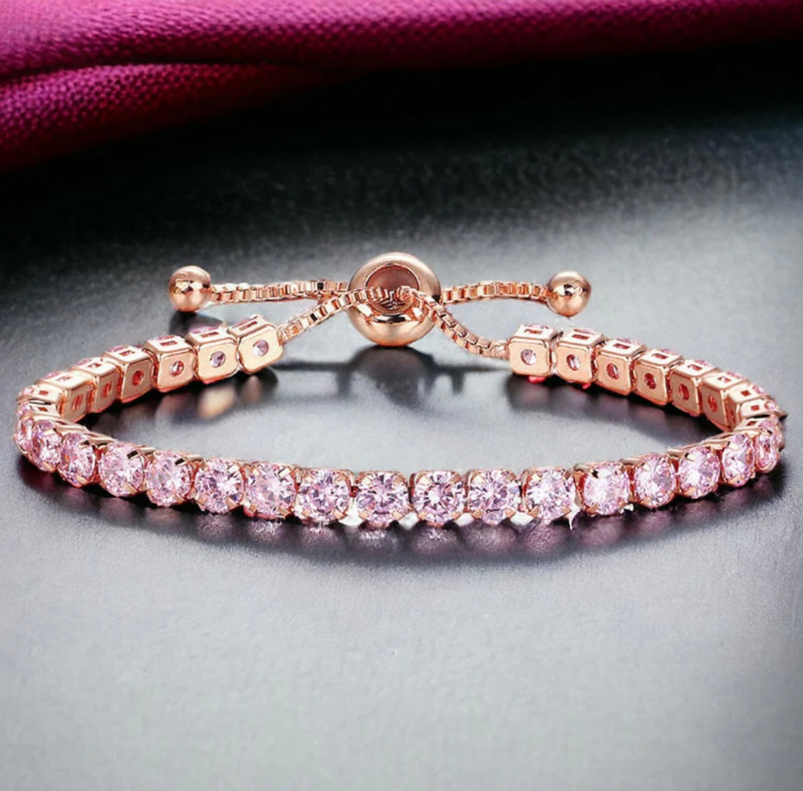 Rose gold pink cubic studded adjustable tennis bracelets