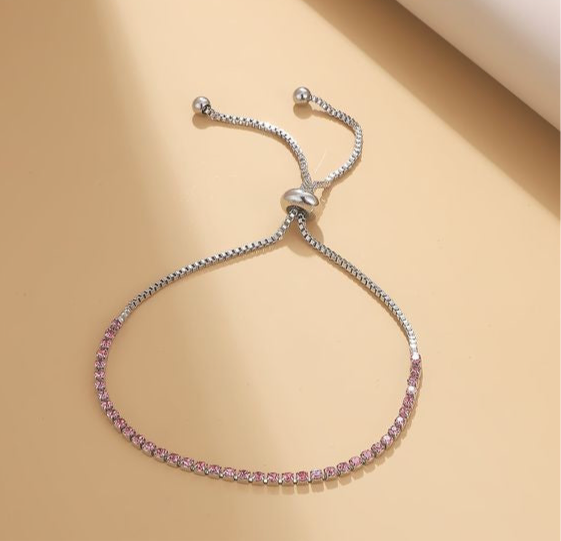 Cubic pink zirconia studded adjustable tennis bracelets