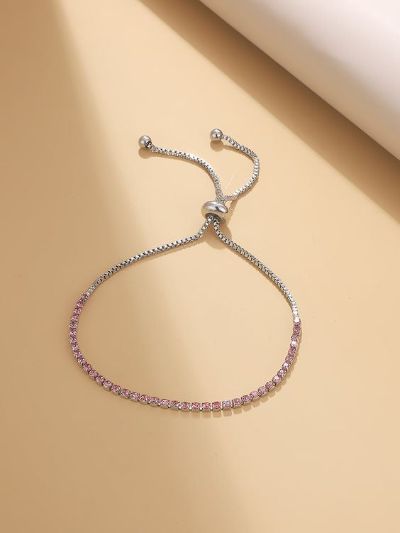 Cubic pink zirconia studded adjustable tennis bracelets