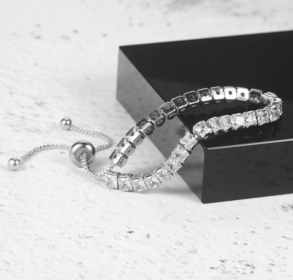Silver square cubic zirconia studded adjustable tennis bracelets