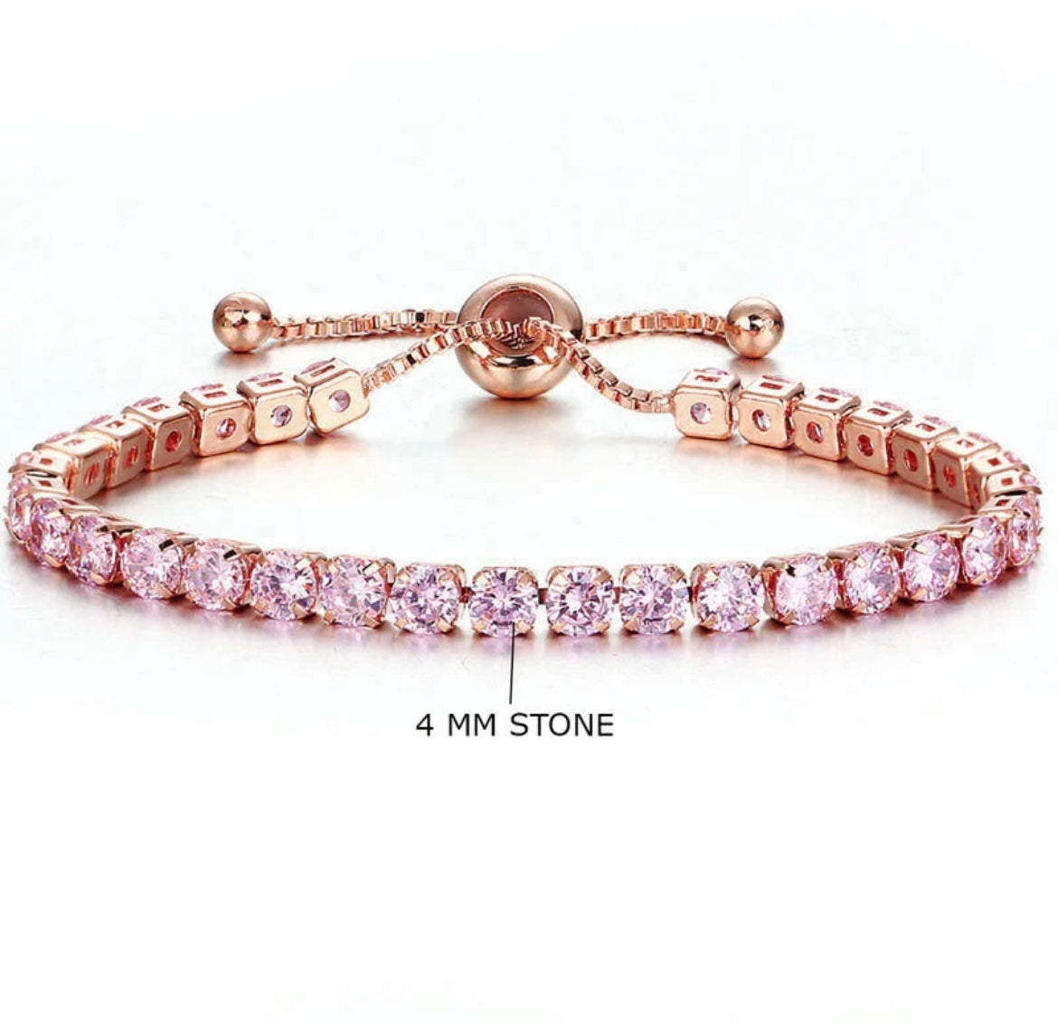 Rose gold pink cubic studded adjustable tennis bracelets