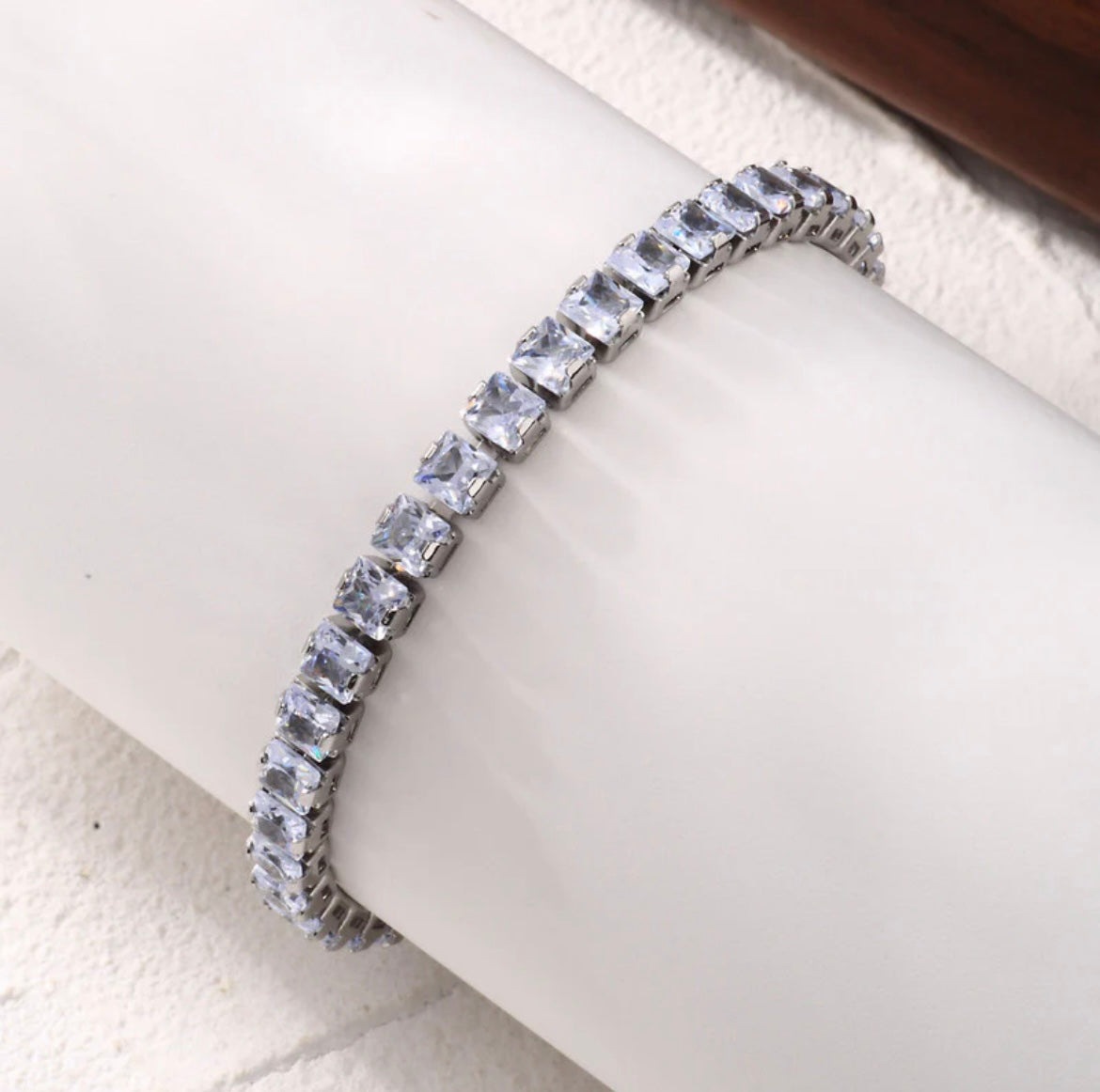 Silver square cubic zirconia studded adjustable tennis bracelets