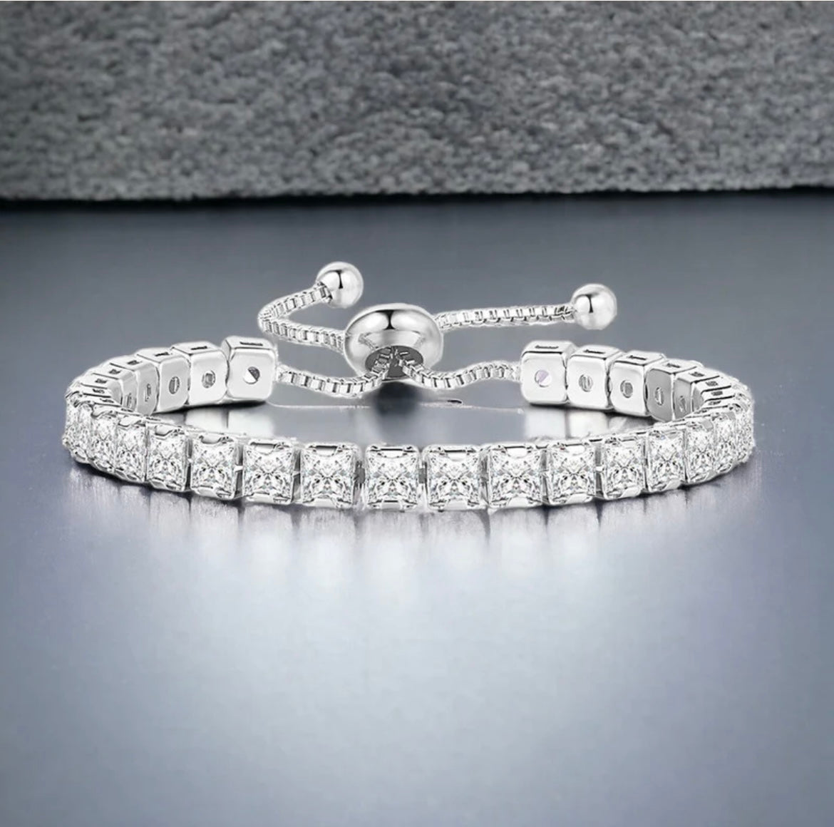 Silver square cubic zirconia studded adjustable tennis bracelets