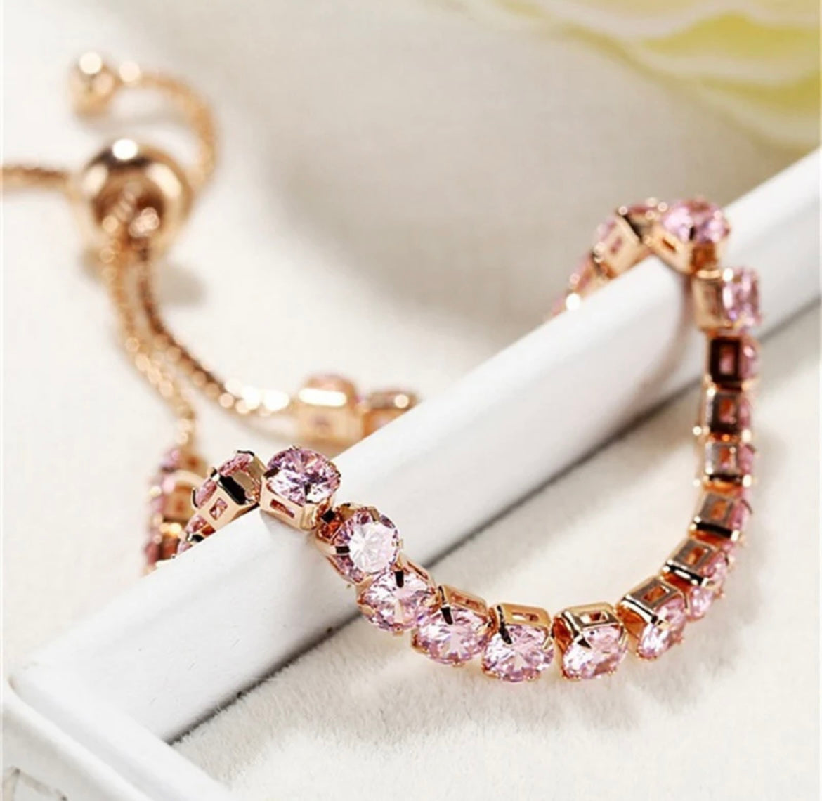 Rose gold pink cubic studded adjustable tennis bracelets