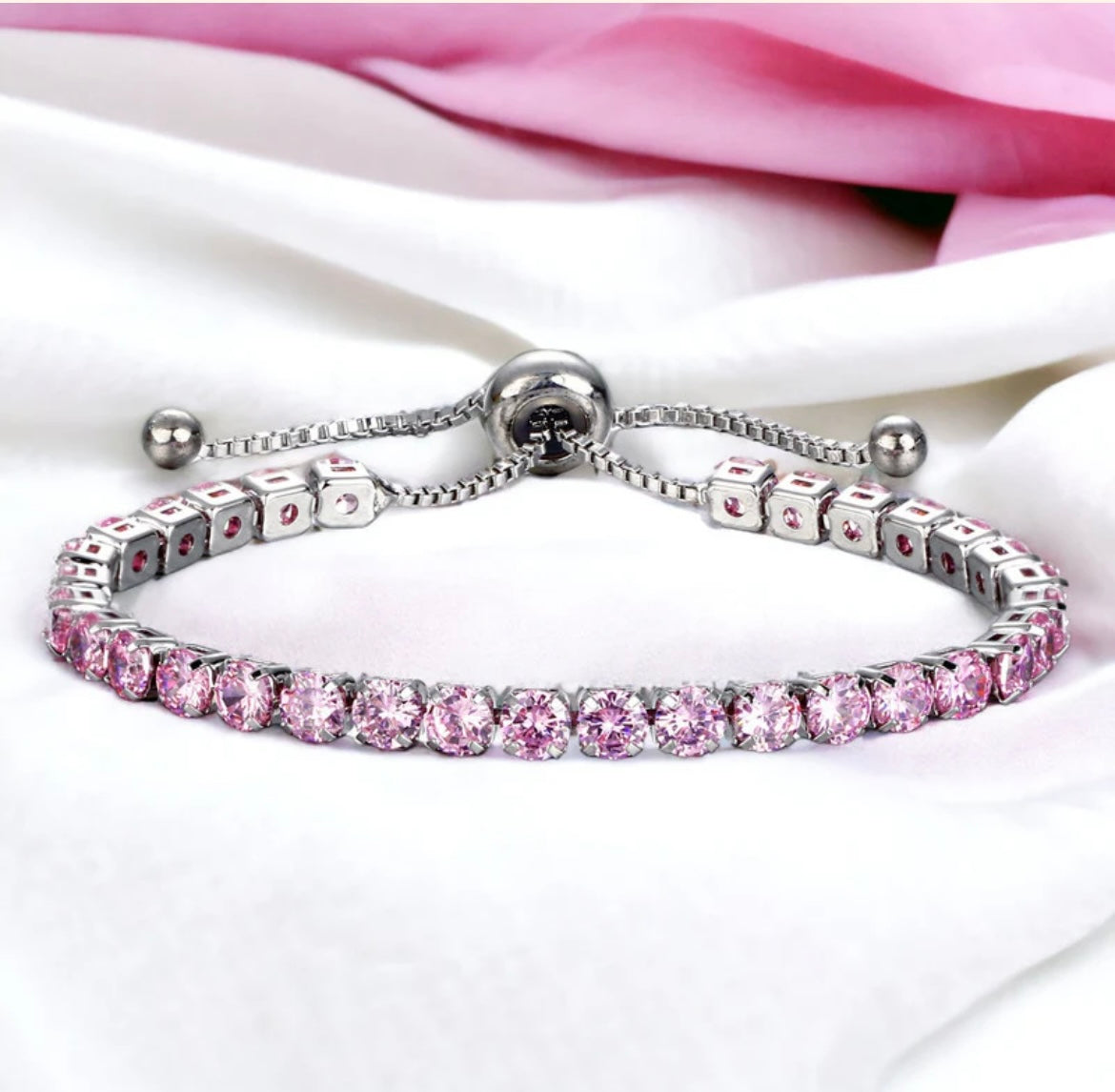 Cubic pink zirconia studded adjustable tennis bracelets