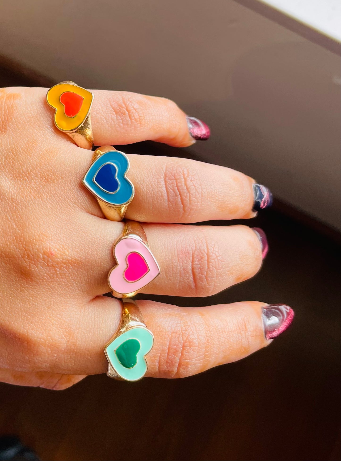 Rainbow Heart Rings