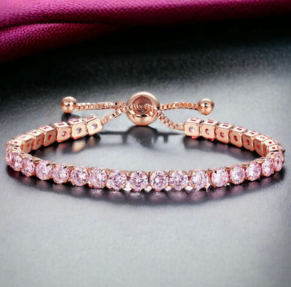 Rose gold pink cubic studded adjustable tennis bracelets