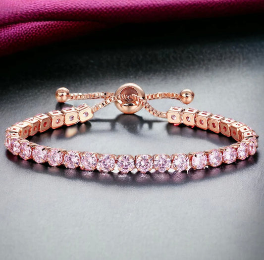 Rose gold pink cubic studded adjustable tennis bracelets
