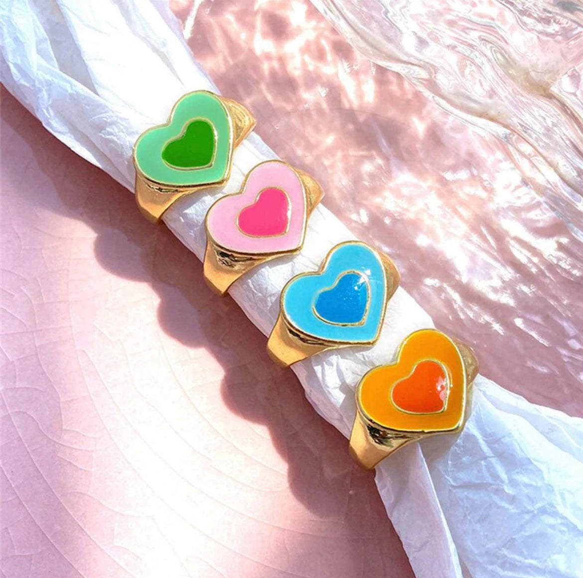 Rainbow Heart Rings