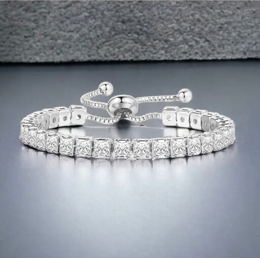 Silver square cubic zirconia studded adjustable tennis bracelets