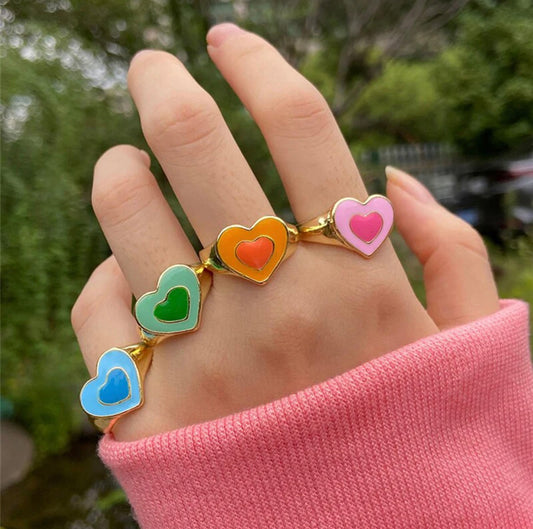 Rainbow Heart Rings