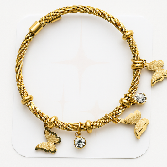 Golden butterfly studded charms snake chain bracelets