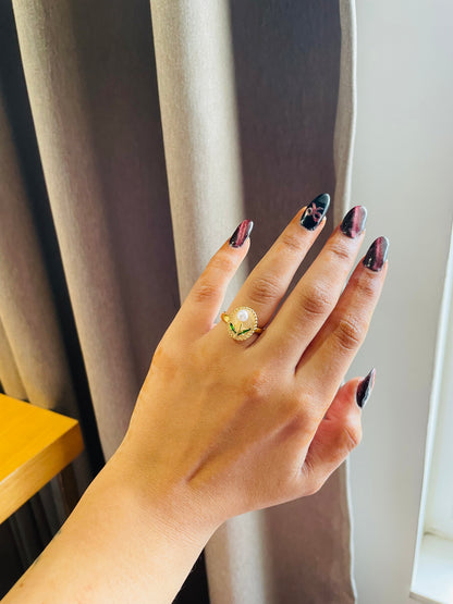 Pearled rose resin ring