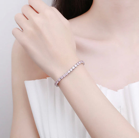 Cubic pink zirconia studded adjustable tennis bracelets