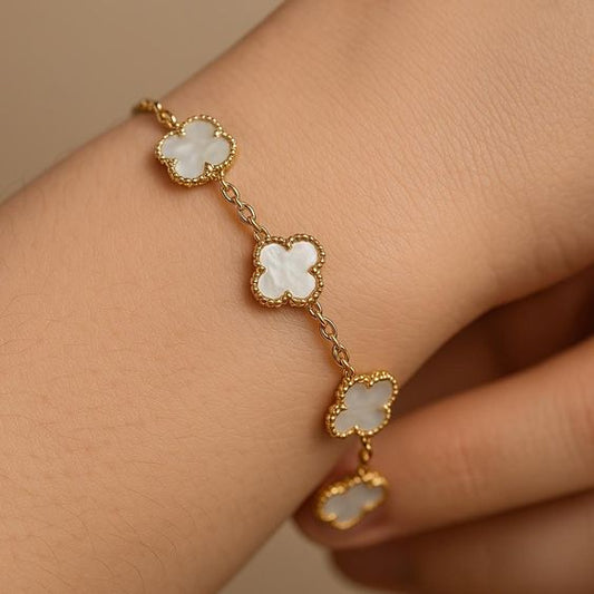Pearl bloom white clover bracelets