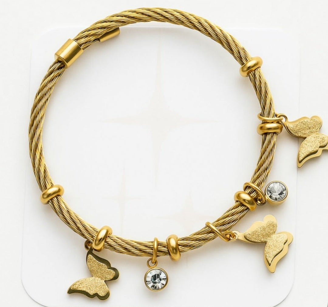 Butterfly charms studded snake coil bracelets