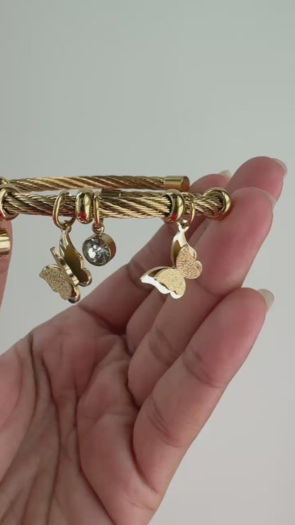 Golden butterfly studded charms snake chain bracelets